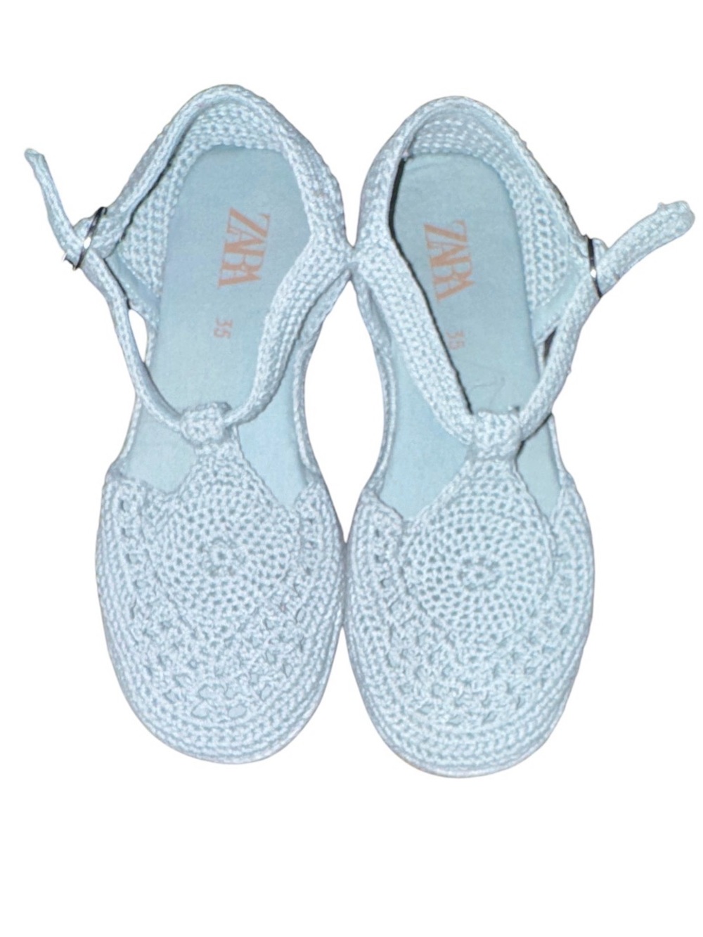 Zara White Crochet T-Strap Kids Sandals Size 4